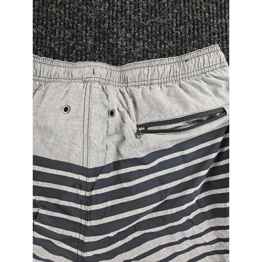 Kirkland Signature Mens Striped Swim Shorts Grey Black Mesh Lined Large‎ 7771314
